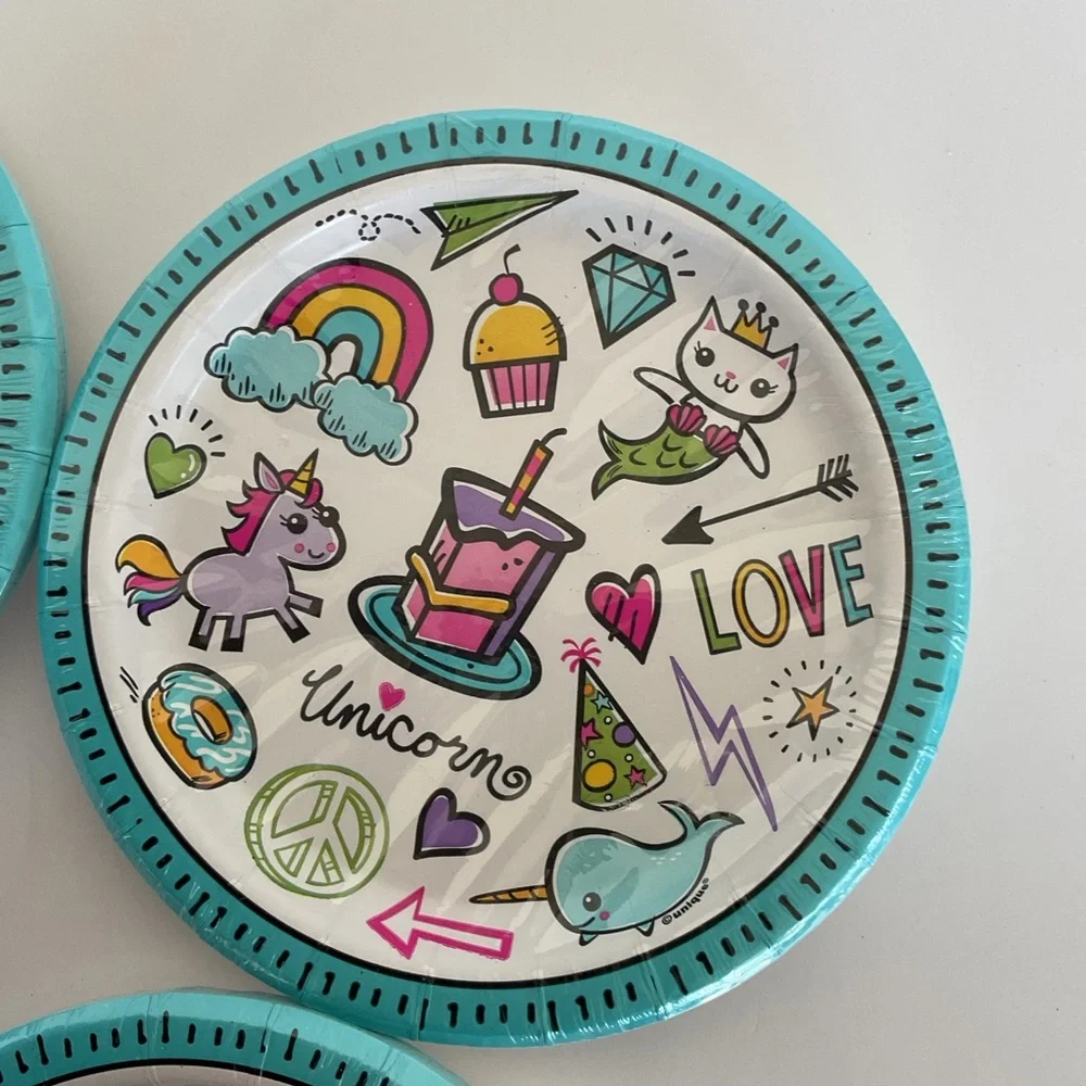 Unicorn Party Plates - Teal and White